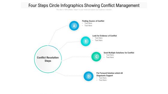 Four Steps Circle Infographics Showing Conflict Management Ppt PowerPoint Presentation Gallery Skills PDF