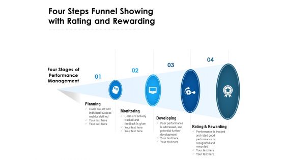 Four Steps Funnel Showing With Rating And Rewarding Ppt PowerPoint Presentation File Graphics Template PDF