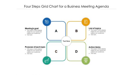 Four Steps Grid Chart For A Business Meeting Agenda Ppt PowerPoint Presentation Gallery Grid PDF