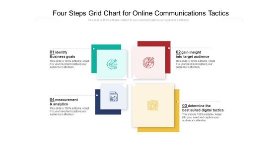 Four Steps Grid Chart For Online Communications Tactics Ppt PowerPoint Presentation Gallery Backgrounds PDF