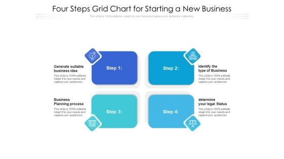 Four Steps Grid Chart For Starting A New Business Ppt PowerPoint Presentation Icon Infographic Template PDF