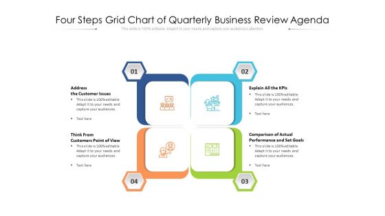 Four Steps Grid Chart Of Quarterly Business Review Agenda Ppt PowerPoint Presentation File Brochure PDF