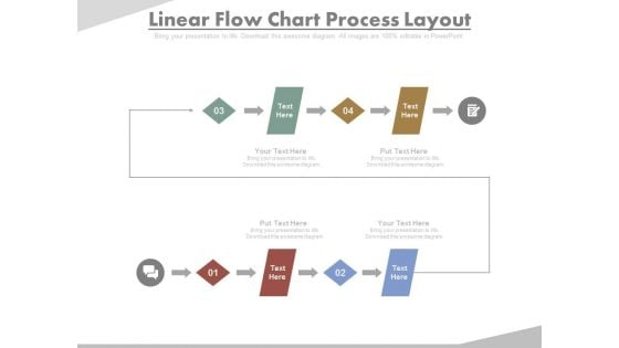 Four Steps In Linear Flow Chart Powerpoint Slides