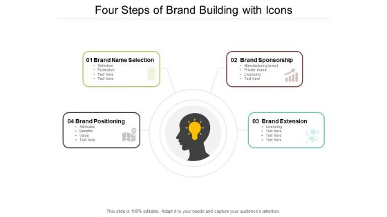 Four Steps Of Brand Building With Icons Ppt PowerPoint Presentation Summary Show