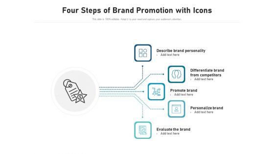 Four Steps Of Brand Promotion With Icons Ppt PowerPoint Presentation Pictures Design Templates PDF