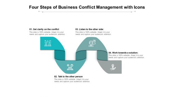 Four Steps Of Business Conflict Management With Icons Ppt PowerPoint Presentation Show Inspiration PDF