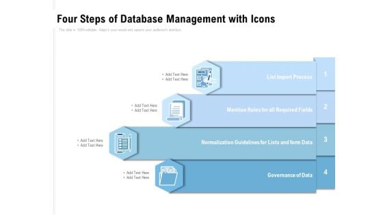 Four Steps Of Database Management With Icons Ppt PowerPoint Presentation Inspiration Graphics
