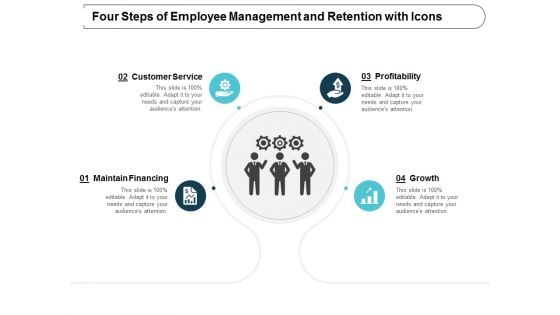 Four Steps Of Employee Management And Retention With Icons Ppt Powerpoint Presentation Gallery Slideshow