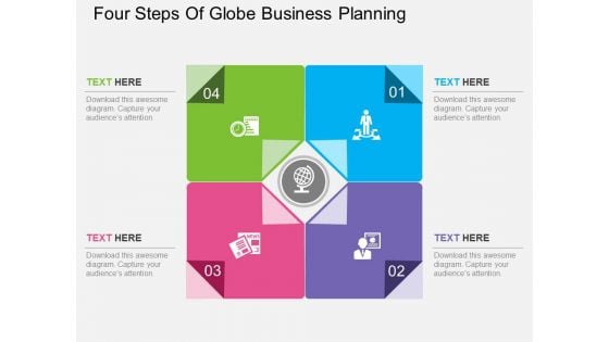 Four Steps Of Globe Business Planning Powerpoint Template