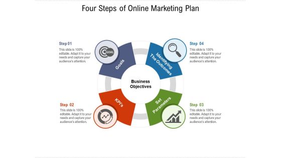 Four Steps Of Online Marketing Plan Ppt PowerPoint Presentation File Background Images PDF