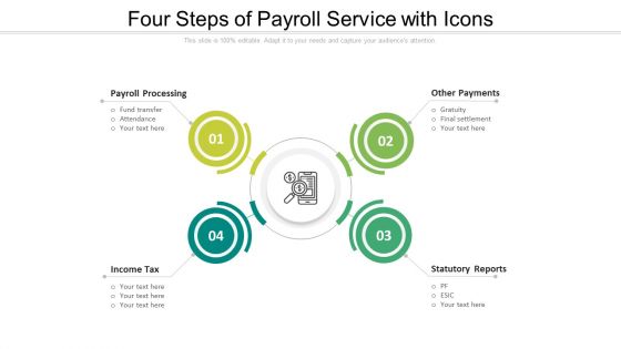 Four Steps Of Payroll Service With Icons Ppt PowerPoint Presentation Infographic Template Layout Ideas PDF