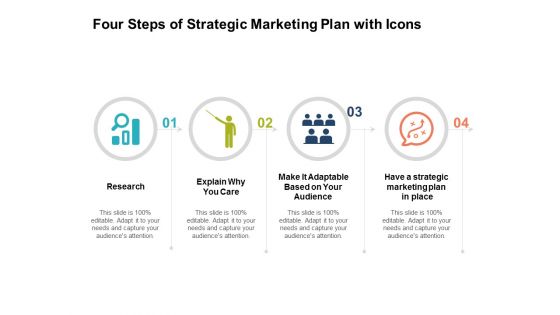 Four Steps Of Strategic Marketing Plan With Icons Ppt Powerpoint Presentation File Smartart