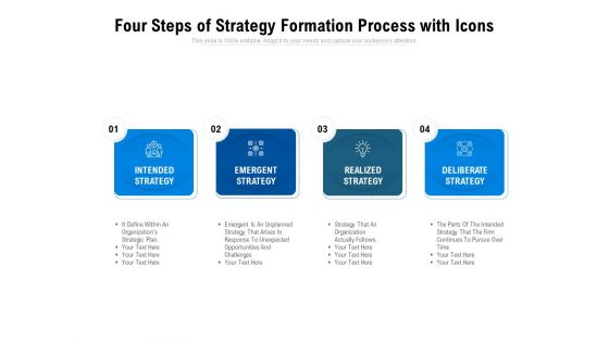 Four Steps Of Strategy Formation Process With Icons Ppt PowerPoint Presentation Layouts Templates