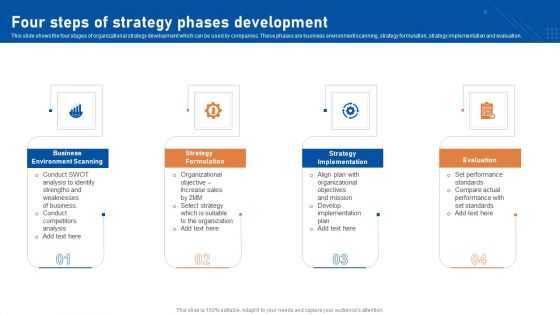 Four Steps Of Strategy Phases Development Brochure PDF