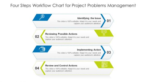 Four Steps Workflow Chart For Project Problems Management Ppt PowerPoint Presentation Layouts Layouts PDF