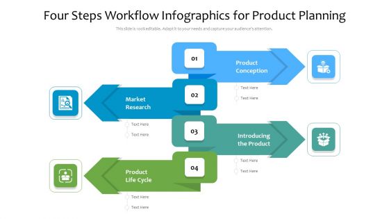 Four Steps Workflow Infographics For Product Planning Ppt PowerPoint Presentation File Tips PDF