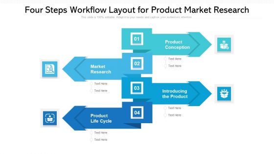 Four Steps Workflow Layout For Product Market Research Ppt PowerPoint Presentation File Brochure PDF