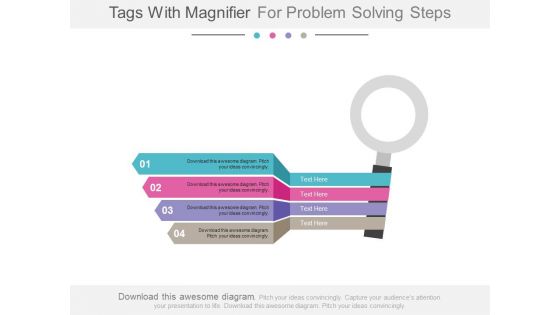 Four Tags With Magnifier For Solution Powerpoint Slides