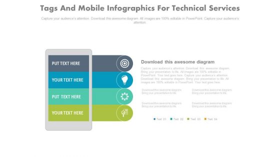 Four Tags With Mobile And Icons Powerpoint Template