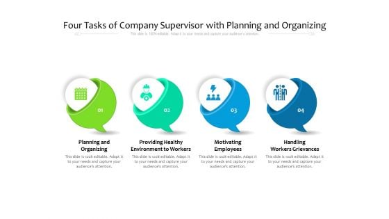 Four Tasks Of Company Supervisor With Planning And Organizing Ppt PowerPoint Presentation File Slides PDF