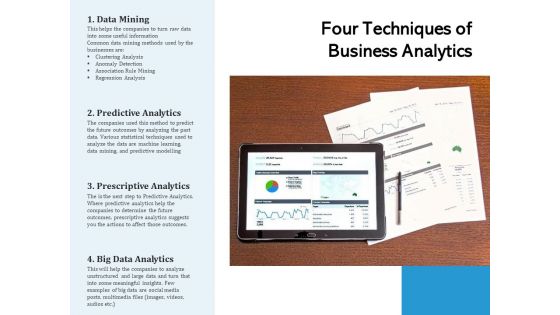 Four Techniques Of Business Analytics Ppt PowerPoint Presentation Gallery Elements PDF