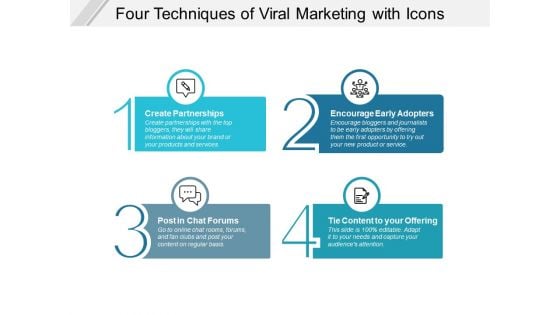 Four Techniques Of Viral Marketing With Icons Ppt PowerPoint Presentation Outline Influencers