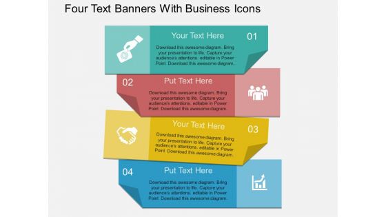 Four Text Banners With Business Icons Powerpoint Template