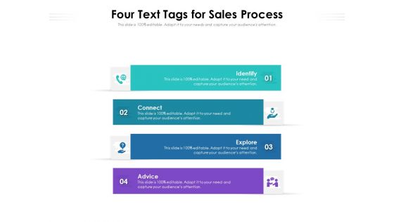 Four Text Tags For Sales Process Ppt PowerPoint Presentation Ideas Influencers PDF