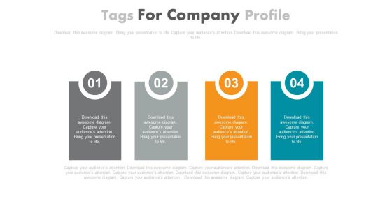 Four Text Tags In Linear Flow Powerpoint Slides