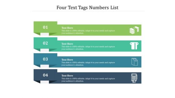 Four Text Tags Numbers List Ppt PowerPoint Presentation File Slide Portrait PDF