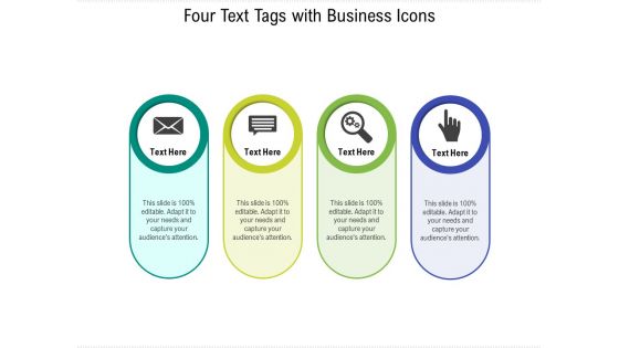 Four Text Tags With Business Icons Ppt PowerPoint Presentation File Slides PDF