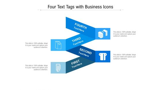 Four Text Tags With Business Icons Ppt PowerPoint Presentation Icon Diagrams PDF