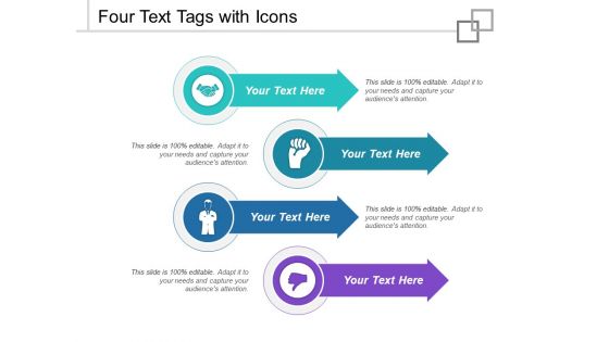 Four Text Tags With Icons Ppt PowerPoint Presentation File Topics PDF