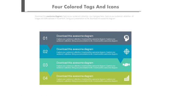 Four Text Tags With Planning Icons Powerpoint Template