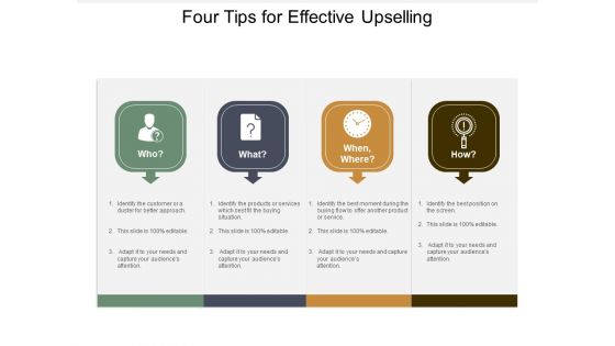 Four Tips For Effective Upselling Ppt PowerPoint Presentation Gallery Introduction