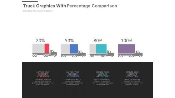 Four Trucks With Percentage Values For Comparison Powerpoint Slides