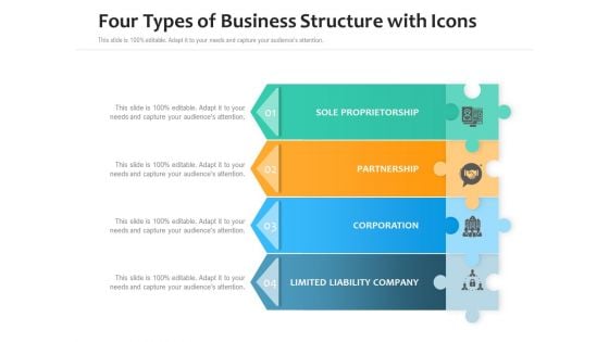 Four Types Of Business Structure With Icons Ppt PowerPoint Presentation File Graphics Design PDF