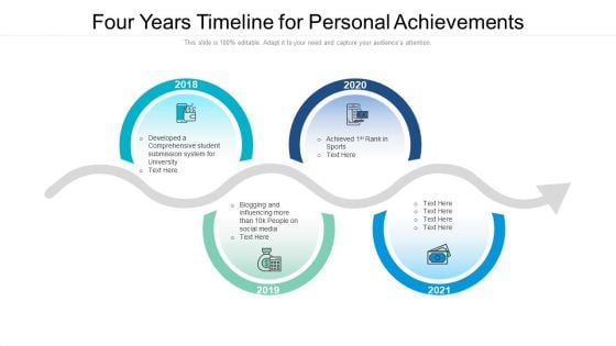 Four Years Timeline For Personal Achievements Ppt PowerPoint Presentation File Picture PDF