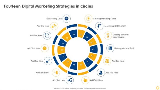 Fourteen Digital Marketing Strategies In Circles Mockup PDF