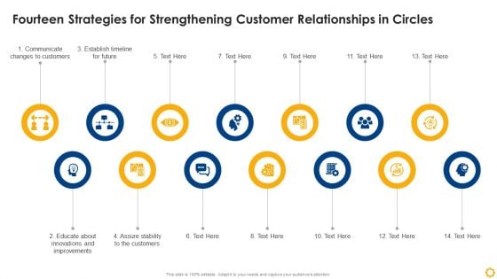 Fourteen Strategies For Strengthening Customer Relationships In Circles Infographics PDF Fourteen Strategies For Strengthening Customer Relationships In Circles Infographics PDF