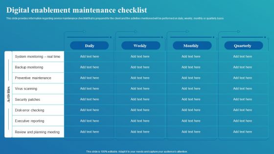 Framework For Digital Transformation And Modernization Digital Enablement Maintenance Checklist Rules PDF