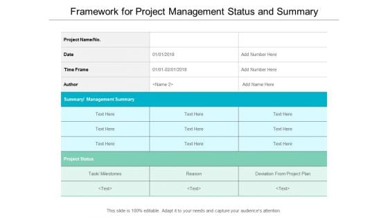 Framework For Project Management Status And Summary Ppt Powerpoint Presentation Infographic Template Themes