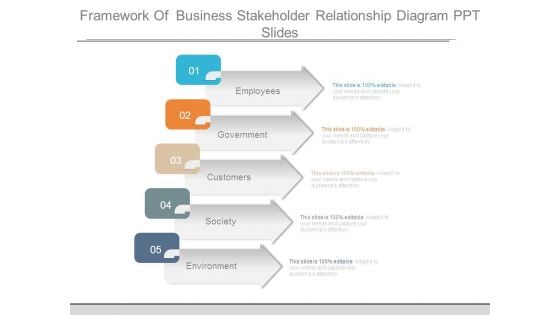 Framework Of Business Stakeholder Relationship Diagram Ppt Slides