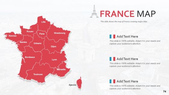 France Country Maps Flags Memorial Monuments Town And Cityscape Deck PowerPoint Template