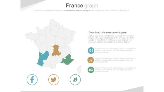 France Map With Social Media Icons Powerpoint Slides