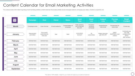 Franchise Marketing Plan Playbook Content Calendar For Email Marketing Activities Inspiration PDF Franchise Marketing Plan Playbook Content Calendar For Email Marketing Activities Inspiration PDF