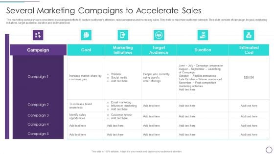 Franchise Marketing Plan Playbook Several Marketing Campaigns To Accelerate Sales Summary PDF