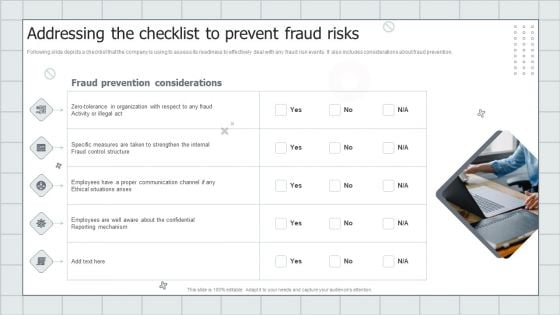 Fraud Avoidance Playbook Addressing The Checklist To Prevent Fraud Risks Designs PDF