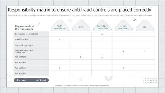 Fraud Avoidance Playbook Responsibility Matrix To Ensure Anti Fraud Controls Are Placed Correctly Background PDF