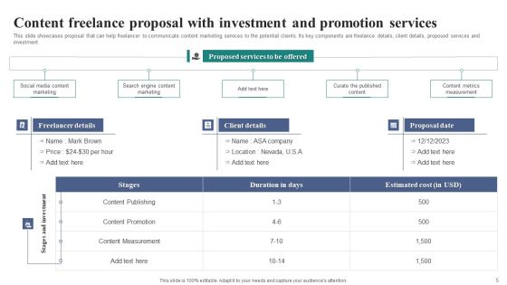 Freelance Content Promotion Proposal Ppt PowerPoint Presentation Complete Deck With Slides Slide05